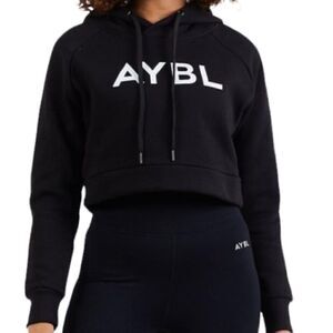 AYBL ~ Black Staple Cropped Hoodie ~ soft cotton fleece ~ size Large